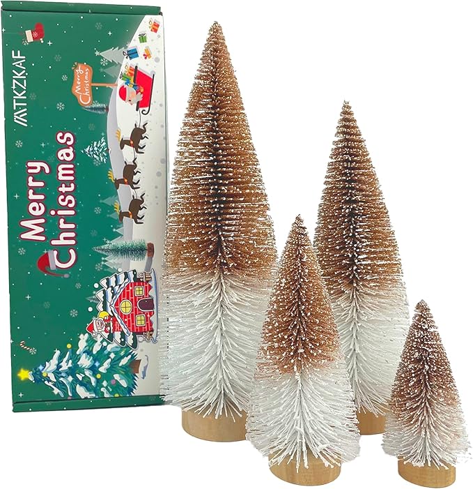 MTKZKAF Mini Christmas Trees Bottle Brush Christmas Trees for Christmas Decorations Multicolor Table Top Gradient Christmas Tree with Wooden Base (Orange+White)
