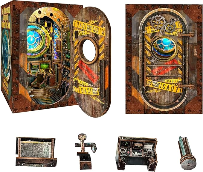 DIY Book Nook Kit - 3D Wooden Puzzle Miniature Dollhouse with LED Light Set Dust Cover,Miniature House Kit for Bookshelf Insert Decor Crafts for Adults Teen Gift-10000 Leagues Under The Sea（SQ-39）
