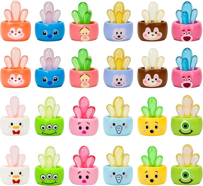 24 Mini Cactus Figurines Resin Plants Glow Dark Figures – Potted Cute Ornaments, Glowing Hidden Tiny Cacti Used for Garden Landscape, Aquarium Decoration, Luminous Micro Home Outdoor Plant Sculptures