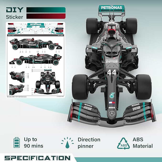 Voltz Toys Authentic Licensed 1:18 Mercedes-Benz F1 W11 Remote Control Car - F1 Collection RC car Series for Kids and Adults - 2.4GHz RC Car for Gift (1:18 Mercedes-Benz F1 W11)