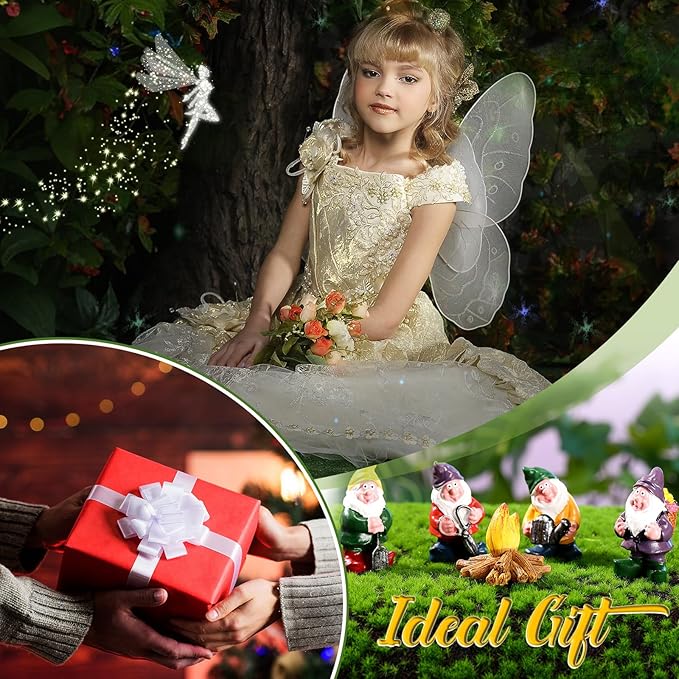 HyDren 100 Pcs Fairy House Garden Kit Accessories Miniatures Fairy Figures Gnomes Statue Lights Mushroom House Micro Landscape Ornaments for DIY Outdoor Dollhouse Decoration Gift for Christmas