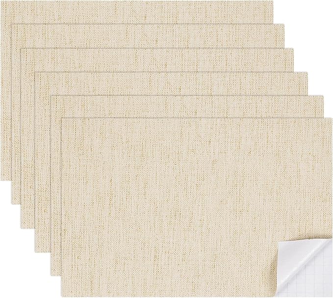 uxcell 6 Sheets Miniature Dollhouse Wallpaper, Linen Texture Self-Adhesive PVC Flooring Wall, Mini Wall Decor for Dollhouse Sand Table Model Accessories 11.81 x 7.87 Inch (Khaki)