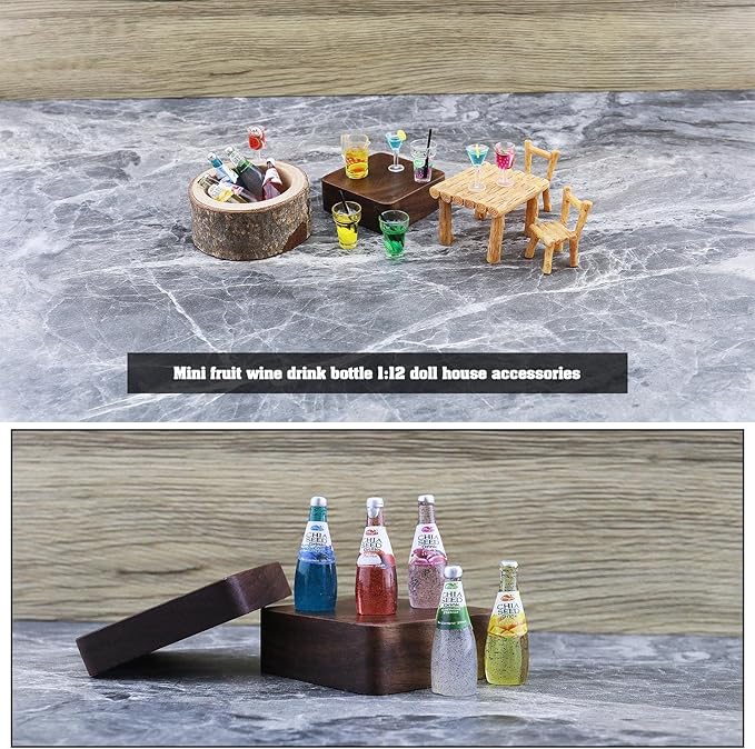 The Lord of the Tools 13PCS Dollhouse Miniature Wine Bottles 1:12 Scale Cocktail Cup Drink Juice Tea Beverage Bottle Toys Simulation Kitchen Model for Dollhouse Kitchen Decor