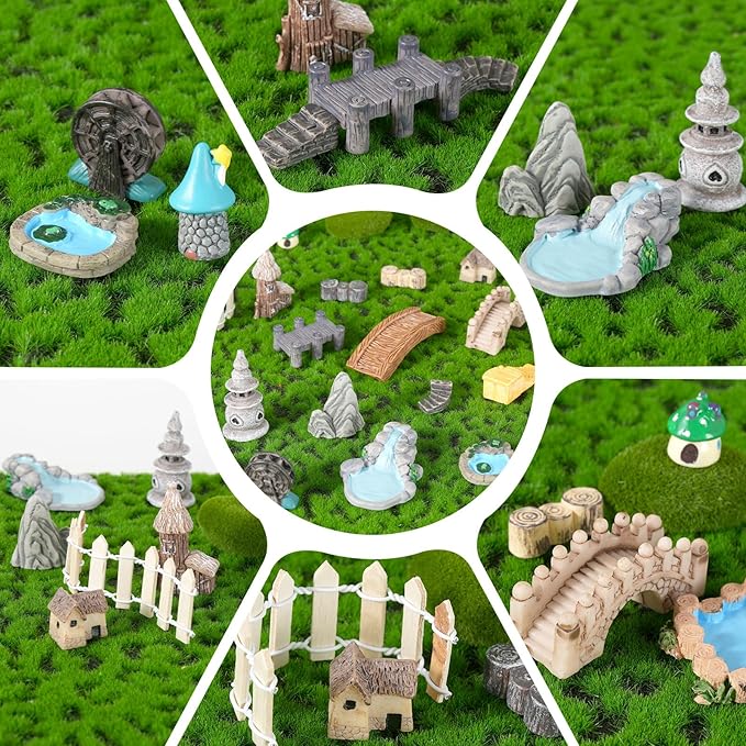 22 Pcs Mini Fairy Garden Accessories - Multicolor Resin, Plastic, Stone - Miniature-Garden-Accessories - Modern Fairy Theme - Perfect for DIY Crafts, Weddings, Birthdays