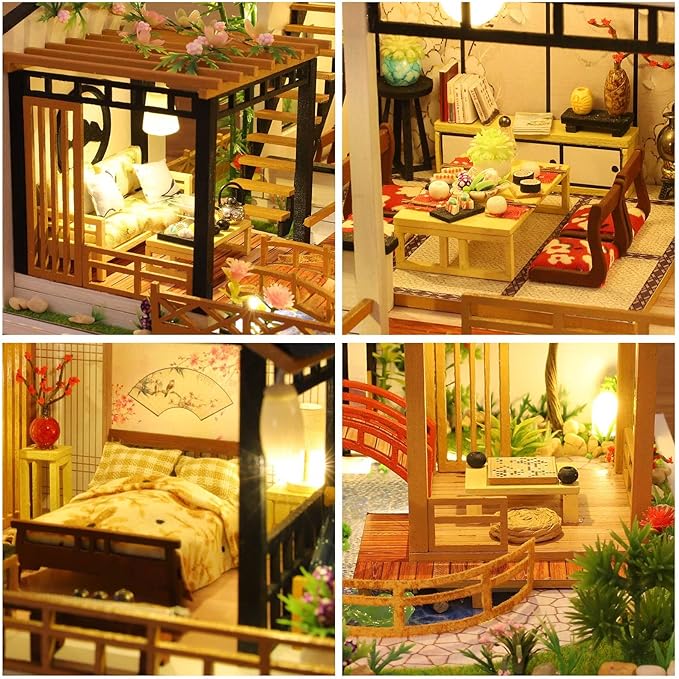 GuDoQi DIY Miniature Dollhouse Kit, Tiny House kit with Furniture, Miniature House Kit 1:24 Scale, Great Handmade Crafts Gift for Birthday Christmas Day, Villa with Courtyard