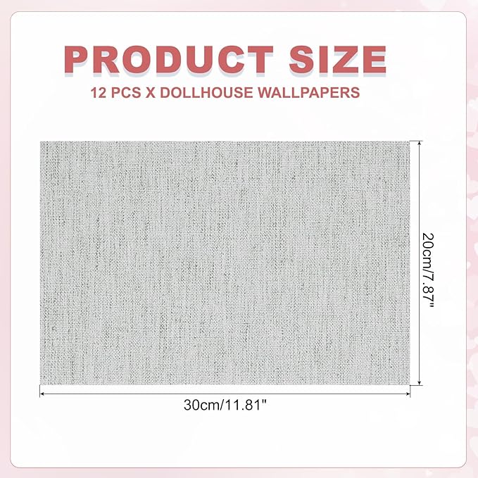 uxcell 12 Sheets Miniature Dollhouse Wallpaper, Linen Texture Self-Adhesive PVC Flooring Wall, Mini Wall Decor for Dollhouse Sand Table Model Accessories 11.81 x 7.87 Inch (Light Gray)