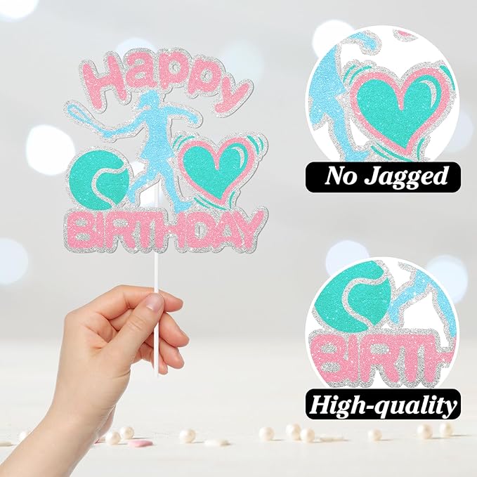7-Piece Tennis Cake Topper Set Girls Athlete Happy Birthday Racket, Girls and Ladies Tennis Player Birthday Party, Baby Shower Party or Tennis Themed Party I Love Tennis Decorations. LIANGSS