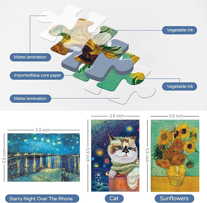 234 Mini Puzzles for Adults & Kids - Starry Night caps Coll Jumbo Puzzles 3 Pack (6" x 4")