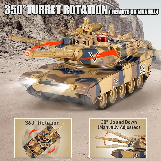 1/24 RC Battle Tank Set, Remote Control USA M1A2 and Ger Leopard II Army Toy That Shoots for Kids and Adults, 2.4G Tank Model Toy for Boys Age 6+ Year Old with Sound Effects, Lights and Smoke