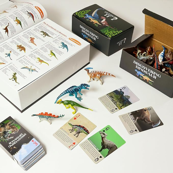 Dinosaur Toys Book with 50 PCS Different Dinosaurs Figures & Pokers,Interactive Perfect for Kids Dinosaurs Educational Toys for 3 4 5 6 7 8 12 Year Old Boys&Girls