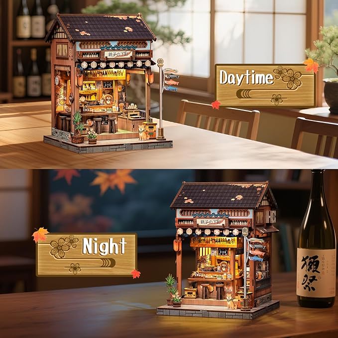 Fsolis Japanese Book Nook Kit - DIY Bookshelf Miniature Dollhouse Kit for Adults, Mini House Tiny 3D Puzzles Adult Craft Gifts for Women Teenagers Book Lovers (Izaka-ya Kurosawa)