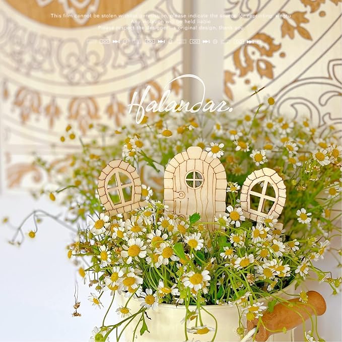 Halandar 48 Pcs Fairy Door & Window Craft Kit - Wooden Garden Doors, Unpainted Miniature Accessories for Home Party Event Decor - DIY Fairy House Decorations (Antique)