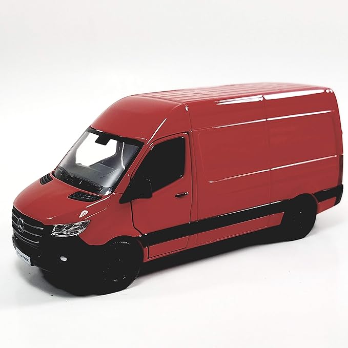 KiNSMART - Mercedes-Benz Sprinter Cargo Van 1:48 O Scale 5" Die Cast Metal Model Toy Van, Pull-Back Action (Red)