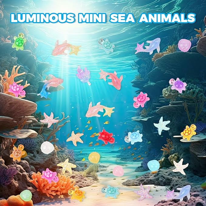 300pcs Mini Resin Animals Luminous Tiny Ocean Animals for Crafts Dollhouse Miniatures Mini Resin Things for Fairy Garden Micro Landscaping Decoration Home Decor, 5 Designs