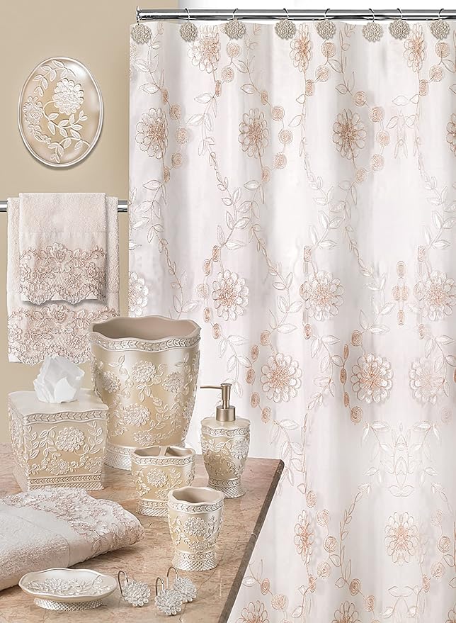 Zahari Home Rose Vine Bathroom Towel Set - 3 Piece Towel Set in Beige - Modern Decor, Unique Design