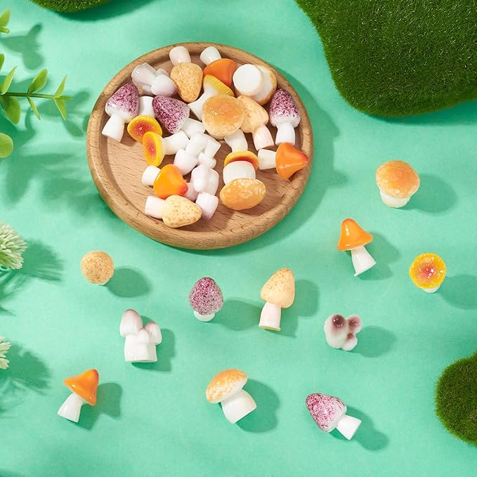 30 Pcs Mini Mushrooms Figurines Tiny Miniature Mushroom Charms Yellow Resin Mushrooms Dollhouse Ornaments for Fairy Garden Fish Tank Plant DIY Cake Topper Table Office Desk Home Party Decor