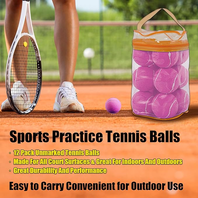 GKK Durable Pressurized Tennis Balls - 12 Pack Yellow Felt Training Balls for Beginners and Dogs