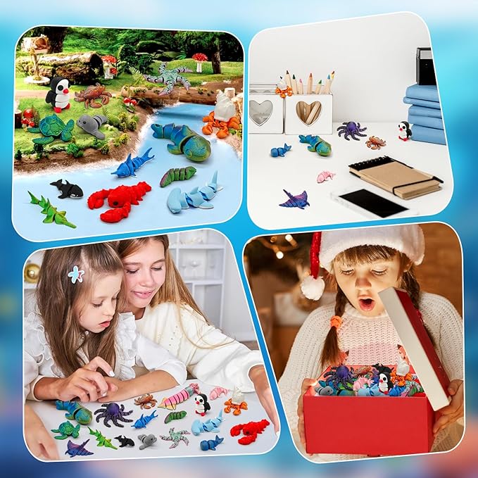 3D Printed Animal Figures Set, 18Pcs 3D Printed Toys, Ocean Animal Figurines Toys, Fidget Articulated Flexible Toy for Party Favors Birthday Gifts Office Desktop Home Decoration