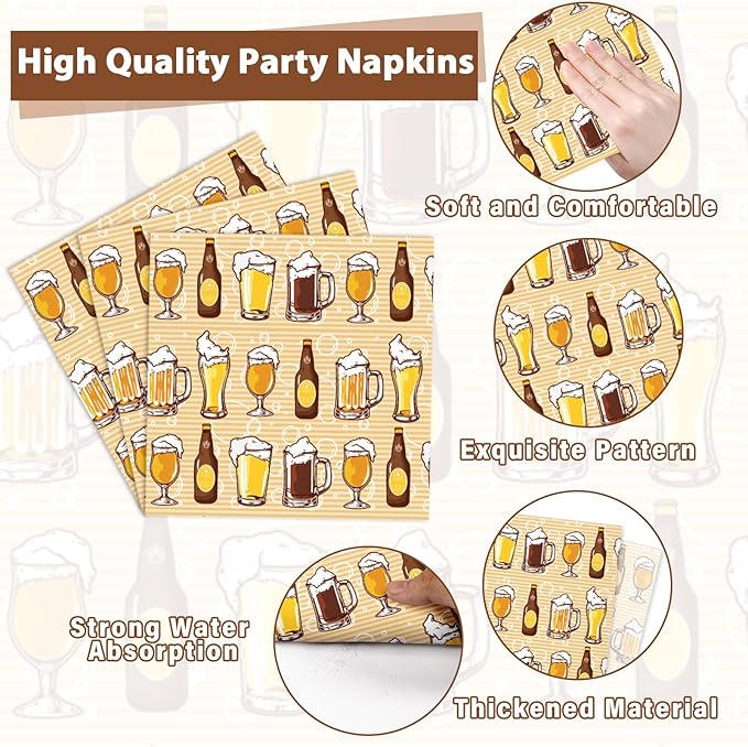 96 Pcs Cheers Party Decorations Cheers Themed Tableware Bar Theme Plates Napkins Forks Yellow and Khaki Supplies for Bar Bachelorette Festival 30th 40th 50th Birthday Bar Supplies Serve 24 Guests