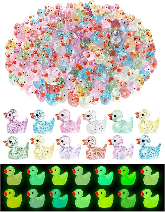 120pcs Mini Resin Ducks, Tiny Ducks for Family Crafts Aquarium Garden Landscape Dollhouse Ornament Potted Decorations DIY Accessories Christmas Party(Multicolored)