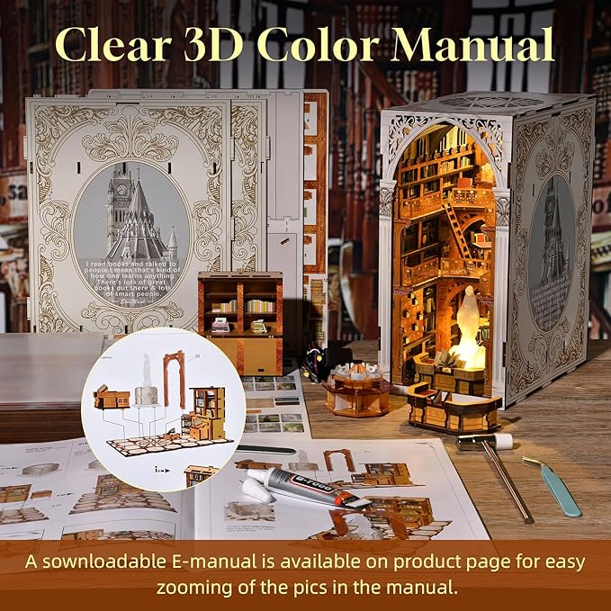 Book Nook Kit, DIY Miniature House Kit 3D Wooden Puzzle for Adults Booknook Kit with Dust Cover Book Decor Bookshelf Decoration Decorative Bookends Women Craft Gifts for Teens (Public Library)