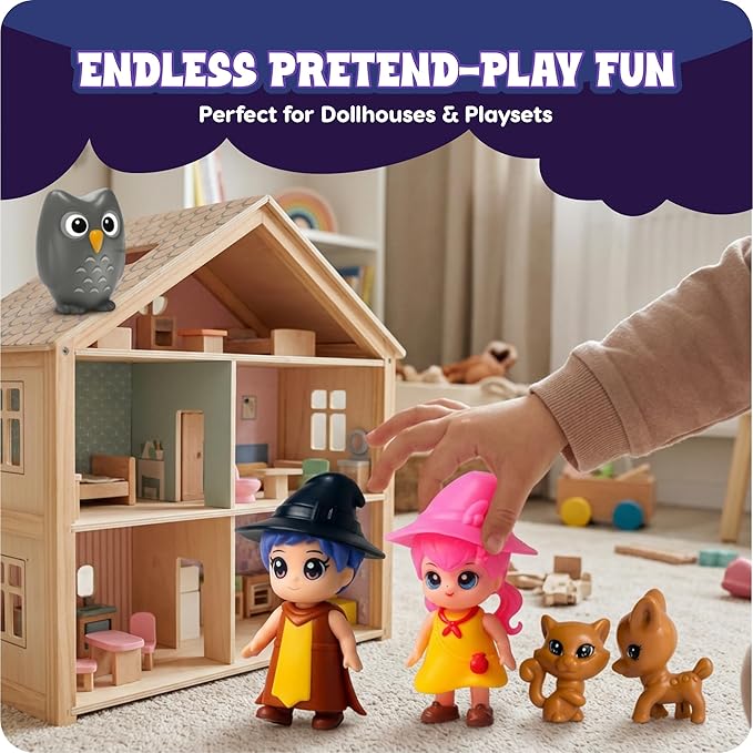 FUNERICA Wizard Dollhouse People Playset – Imaginative Little People Guests & Accessories for Doll Houses and Pretend Play – Mini Figures & Animal Toys