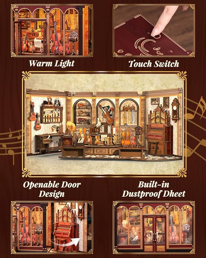 Book Nook Kit, 3D Wooden PuzzleDIY Miniature House Kits for Adult and Teens, Tiny House Building Kit Booknook Bookshelf Decor, DIY Craft Gifts for Family and Friends & Music Lovers (Bach Strings)