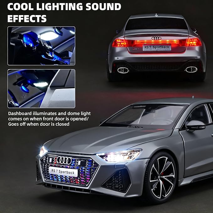 1:18 Audi RS7 Diecast Car,Pull Back Toy Model Cars,Remote Control Key Version Metal Toy Cars with Lights and Sounds,Gift for Children and Adult（Gray）