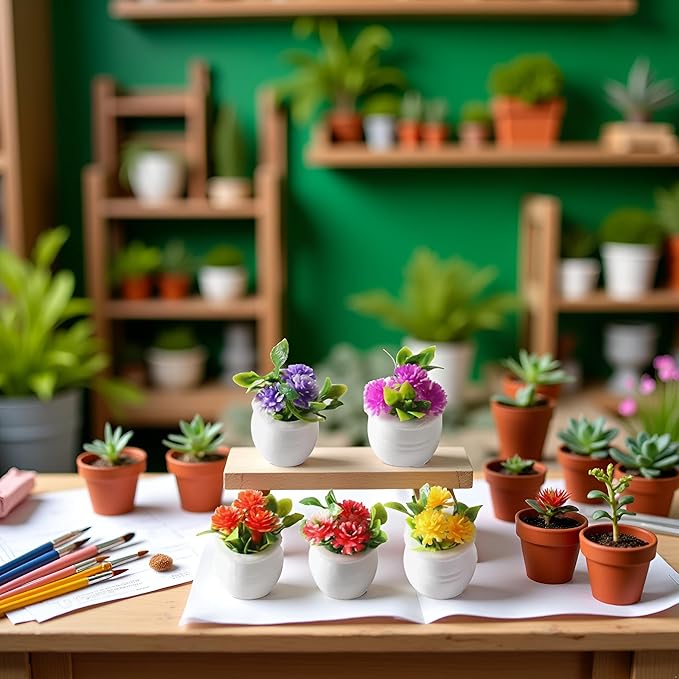 5 Pcs Colorful Miniature Dollhouse Flowers Mini Faux Potted Flowers Tiny Fairy Garden Flowers Doll House Garden Plants Mini Artificial Flower Plants Small Fake Plants