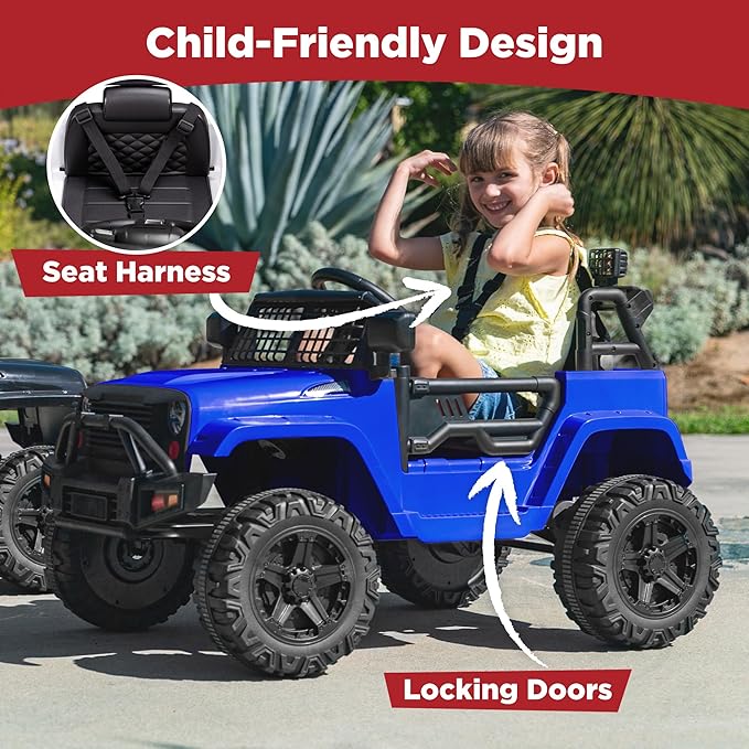 Best Choice Products 12V Kids Ride On Truck Car w/Parent Remote Control, Spring Suspension, LED Lights, AUX Port - Blue