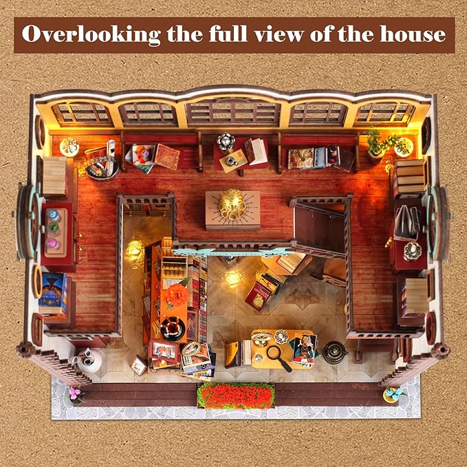 Quanquer Miniature House Kit: Magic Book Store Book Nook with Furniture and LED Light - DIY Kits for Adults - Wooden Doll House - Great Handmade Craft Model - Tiny House Decor Ideal Gifts