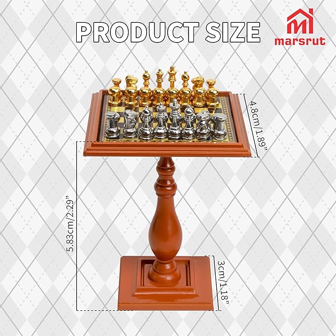Miniature Chess Set Dollhouse Furniture 1/12 Magnetic Mini Board Games Doll House Accessories Ornament Decor for 1:12 Study Room, Living Room, Library, Table with Gold & Silver Chess Pieces Model