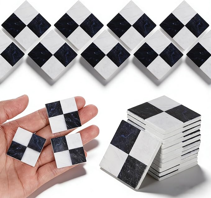 NUOBESTY 27Pcs Dollhouse Flooring, Black and White Checkered Miniature Doll House Floor Tiles Wood Flooring Squares 1:12 Scale Tiny Floor Sheets for Dollhouse Bathroom Kitchen, DIY Crafts, Photo Prop