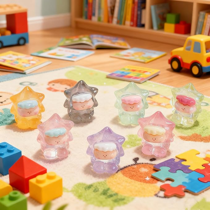 50 PCS Mini Glow-in-The-Dark Resin Star Blind Bag Set, Tiny Star Mystery Bags for Dollhouse Decor, Miniature Figures for Doll House Fairy Garden, Party Presents for Kids
