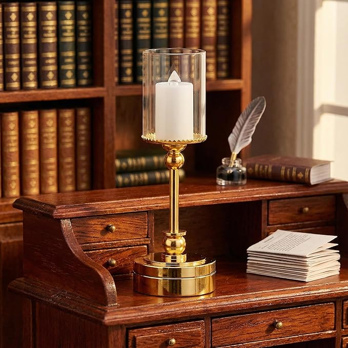 TOYANDONA Dollhouse Miniature Table Lamp – 1:12 Scale Glass Dome Candle-Style Light, Battery Operated Decorative Dollhouse Lighting for Indoor Outdoor Doll House Furniture & Room Decor
