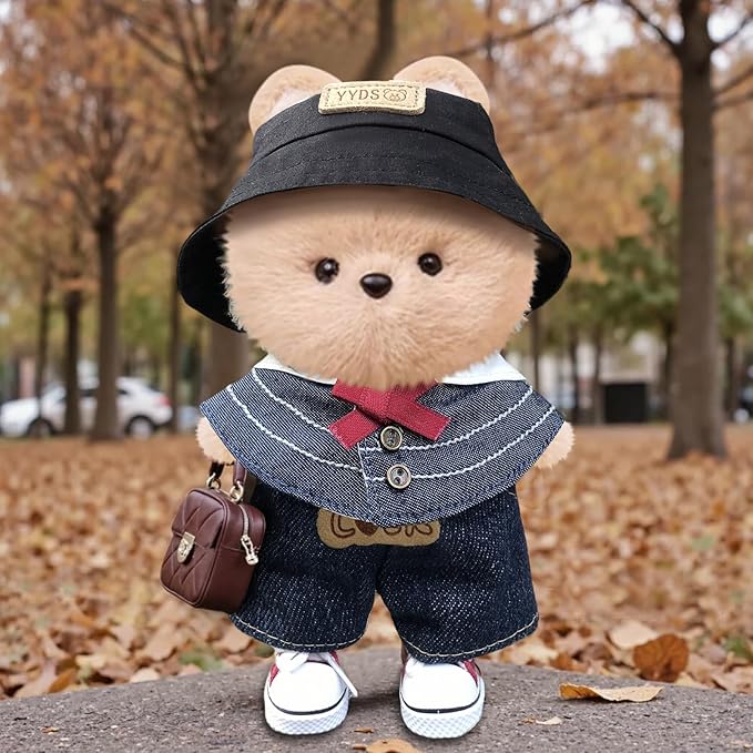 Clothes for 6.7in/17cm Dolls (Without Dolls) Sets and Accessories,6PCS (Hat + Bow + Glasses + Shawl + Pants + Shoes), Collectors and As Gifts. (Academic Style-Blue)