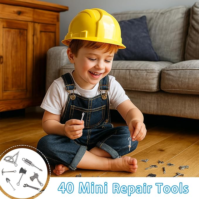 40Pcs 1/12 Dollhouse Miniature Tool Set Pretend Play Toy Party Accessories with Mini Realistic Metal Repair (Hammer,Wrench,Shovel,Scissors) for Toddlers Role-Play Educational Gift for Boys and Girls
