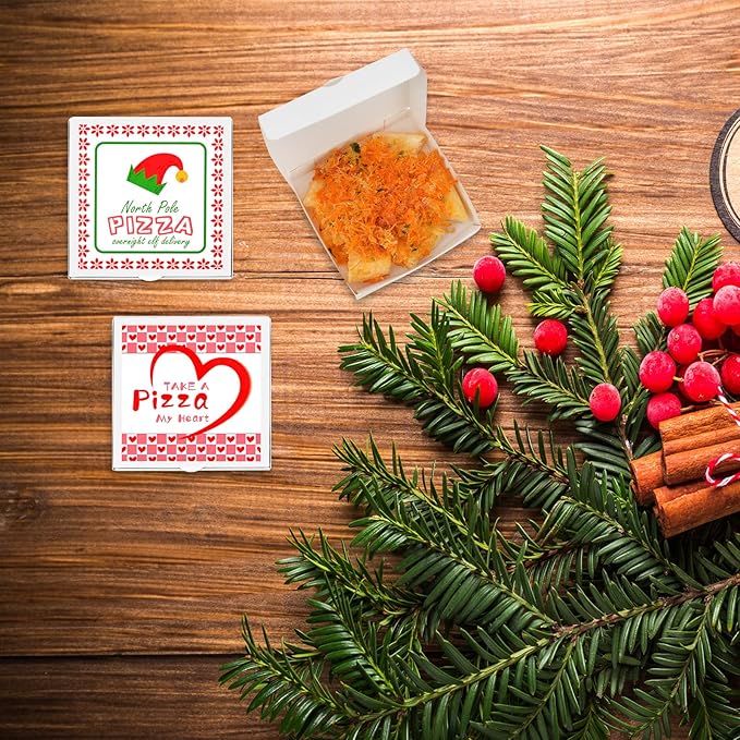 50 Pcs Mini Pizza Box Valentine Square Cardboard Mini Pizza Box with Valentine Sticker for Celebrations Party Favors Christmas Birthdays Valentines Day Weddings（3.54 x 3.54 x 0.78 inches)）