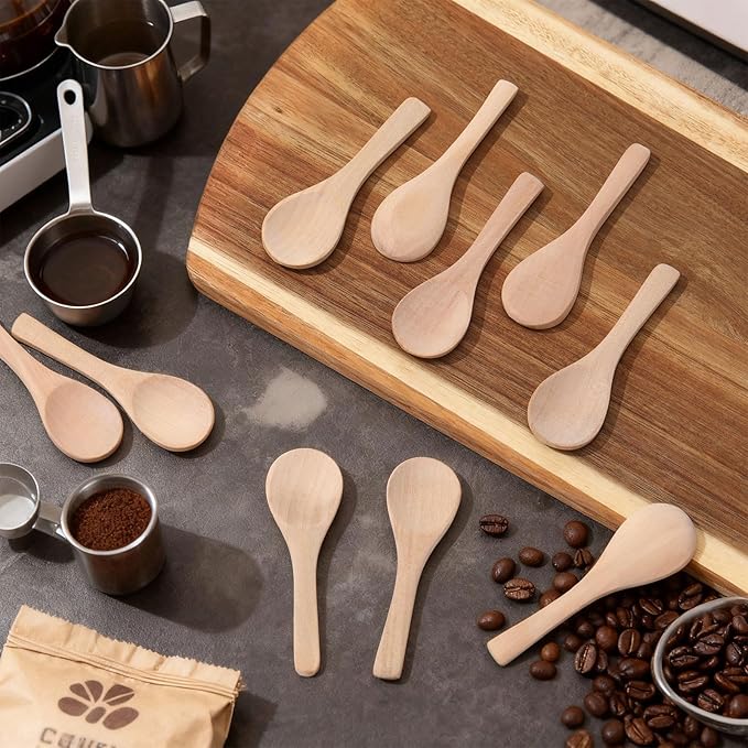 Boao 24 Pcs Small Wooden Spoons, 3.5'' L, Mini Wood Natural Tiny Spoons Wooden Little Teaspoons for Jars Sugar Creamer Honey Spices Salt Kitchen Supplies (Light Wood)