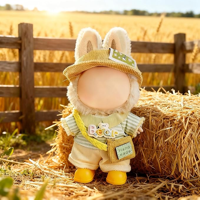 17cm Doll Clothes – 6-Piece Clothing, Hat & Pant & Shirt & Shoes & Glasses & Backpack Set for 17cm Accessories Suit, Stylish Dolls Clothes Accessories, Cute Clothes for Dress up Unique Style (Yellow)