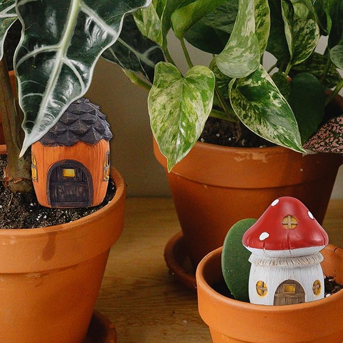 POPKER 4Pcs Miniature Fairy Garden House, Mini Mushroom Cottage House, Fairy Accessories for Micro Landscape, Garden, Yard, Patio, Outdoor, Decorations, Gifts