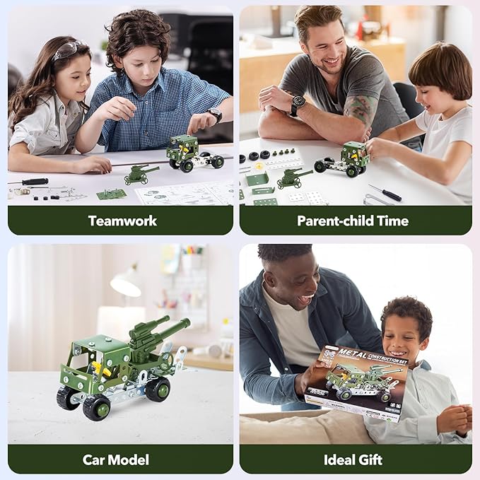 Military Truck STEM Building Toy Set for Boys Age 8-12 - 129pcs Metal Army Toys Model Car Kits Set - 8-10 Stem Projects Vehicles,Engineering STEM Kits or Kids 6-8 for Kids