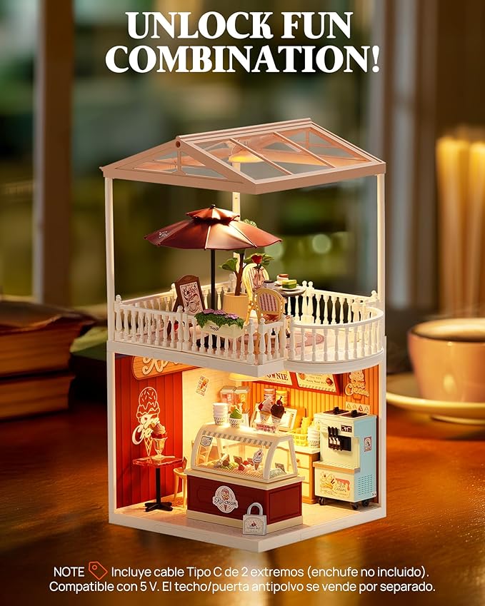 Rolife Super Creator Accessories Chic Café Terrace, Tiny House Building Blocks for Little Dolls, DIY Plastic House Model Building Kits for Teens, DIY Crafts/Hobbies for Adults (Chic Café Terrace)
