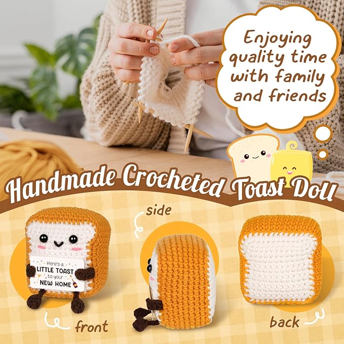 Glydein A Little Toast to Your New Home - Mini Handmade Crochet Toast, Funny Housewarming Gifts New Home New Apartment, House Warming Gifts New House for Women Men Friend