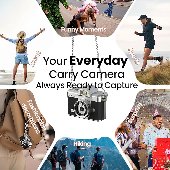 Mini Keychain Camera, 2K Retro Digital Camera with 1.47‘’ Flip Screen & Built-in Flash for Selfies - Includes 32GB SD Card, Strap - Perfect for Travel, Concert, Vlogging