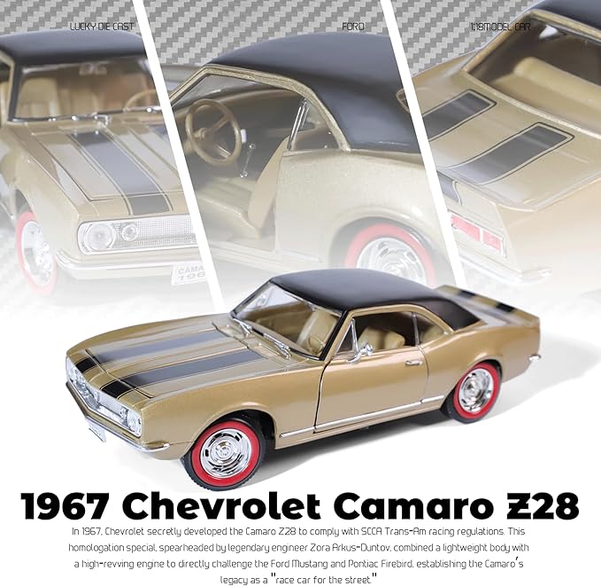 1967 Chevy Camaro Z28 1:18 Scale Diecast Model Premium Alloy Sports Toy Cars with Display Case, Working Steering, for Kids Men and Teens Dad 14+ Year