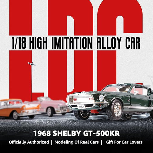 1968 Ford Shelby Cobra GT-500KR 1:18 Scale Diecast Model Premium Alloy Sports Collection Cars with Display Case, for Kids Men and Teens Dad 14+ Year