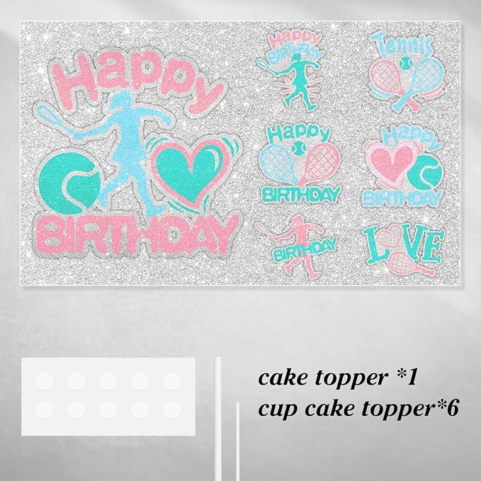 7-Piece Tennis Cake Topper Set Girls Athlete Happy Birthday Racket, Girls and Ladies Tennis Player Birthday Party, Baby Shower Party or Tennis Themed Party I Love Tennis Decorations. LIANGSS