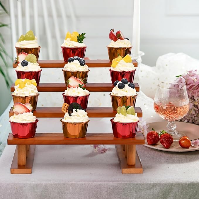 3 Tier Wooden Display Riser Stand Perfume Organizer, Dessert Table Display Set, Solid Wood Food Display Stands for Party, Bamboo Rustic Solid Wood Shelf for Cupcakes, Perfume, Cologne, Spiece