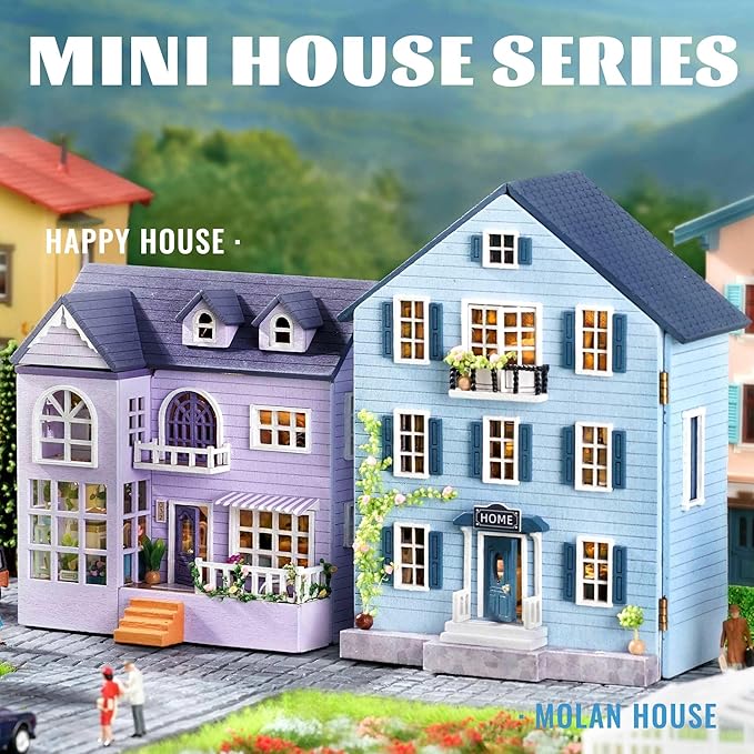 Kisoy Romantic and Cute Dollhouse Miniature DIY House Kit Creative Room Perfect DIY Gift for Friends, Lovers and Families (Molan House)